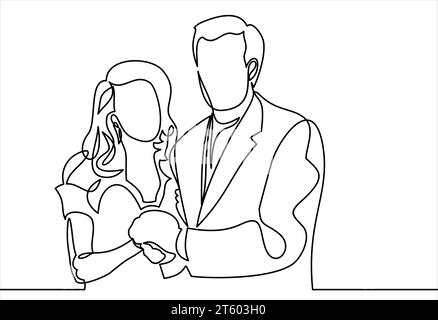 Couple hugging. Love concept. Continuous line drawing. Vector Stock Vector