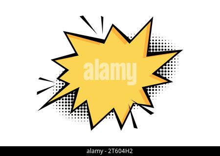 Comic text speech chat bubble explosion pop art style. Starburst comic text speech with halftone shadow Stock Vector