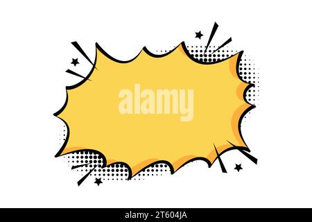 Comic text speech chat bubble explosion pop art style. Starburst comic text speech with halftone shadow Stock Vector