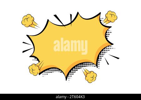 Comic text speech chat bubble explosion pop art style. Starburst comic text speech with halftone shadow Stock Vector