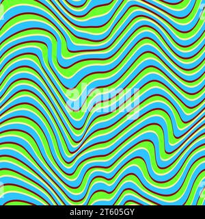 Psychedelic seamless vector pattern. Surreal distorted stripes. Abstract wavy background in metaverse nft style. Optical illusion with swirl glitch Stock Vector