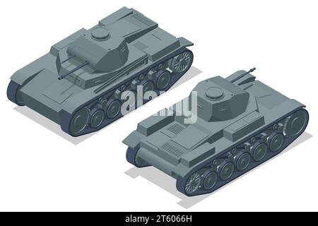 Isometric Germany Tank, Panzerkampfwagen II. Armoured fighting vehicle designed for front-line combat, with heavy firepower Stock Vector