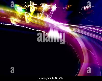 Blur space travel concept with blurred lights trails making  pattern on  background. Stock Photo