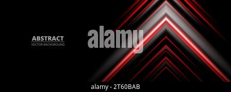 Red and gray abstract arrows on a wide black background banner. Vector illustration Stock Vector