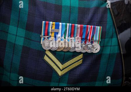 Military campaign medals worn by the mascot of the Royal Regiment of Scotland Stock Photo