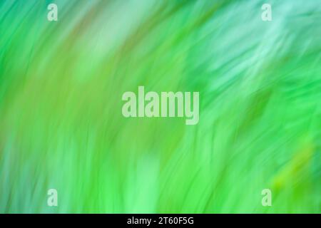 Green dynamic curving light trails. Green blurry defocused dynamic sparks flying background. Stock Photo