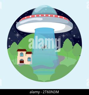 Colored sticker Ufo kidnapping a person Vector Stock Vector