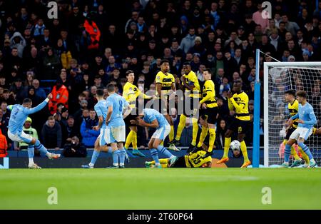 Manchester City's Kyle Walker takes a free kick during the UEFA Champions League Group G match at the Etihad Stadium, Manchester. Picture date: Tuesday November 7, 2023. Stock Photo