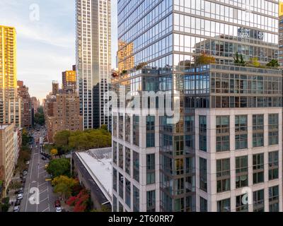 New York, NY, USA - October 26, 2023: Aerial photo 200 West End Avenue a luxury condominium complex in New York City Stock Photo