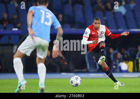 Rome, Italie. 07th Nov, 2023. Calvin Stengs of Feyenoord kicks the ball during the UEFA Champions League, Group E football match between SS Lazio and Feyenoord on November 7, 2023 at Stadio Olimpico in Rome, Italy - Photo Federico Proietti/DPPI Credit: DPPI Media/Alamy Live News Stock Photo