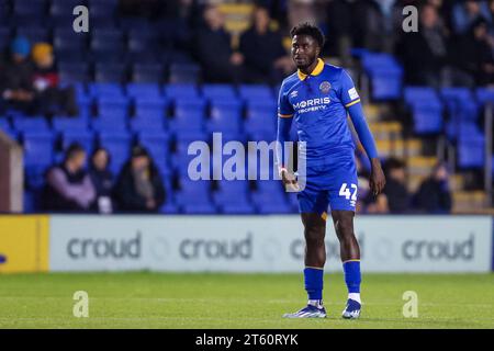 Shrewsbury, UK. 07th Nov, 2023. Shrewsbury's Nohan Kenneh taken during the EFL Sky Bet League 1 match between Shrewsbury Town and Bolton Wanderers at Croud Meadow, Shrewsbury, England on 7 November 2023. Photo by Stuart Leggett. Editorial use only, license required for commercial use. No use in betting, games or a single club/league/player publications. Credit: UK Sports Pics Ltd/Alamy Live News Stock Photo