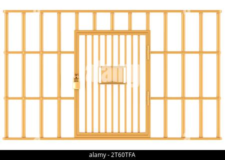 Golden cage, gold prison cell. 3D rendering isolated on white background Stock Photo