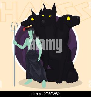 Isolated colored hades with cerberus greek god character Vector Stock Vector