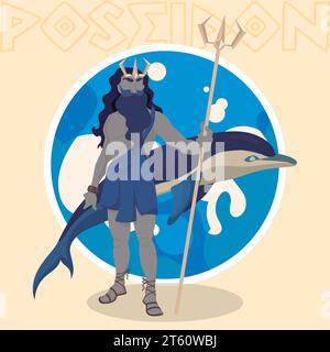 poseidon god vector. ancient greek, neptune mythology, sea water, ocean ...