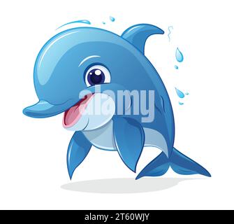Vector Illustration of Cartoon Dolphin isolated on a white background. Stock Vector