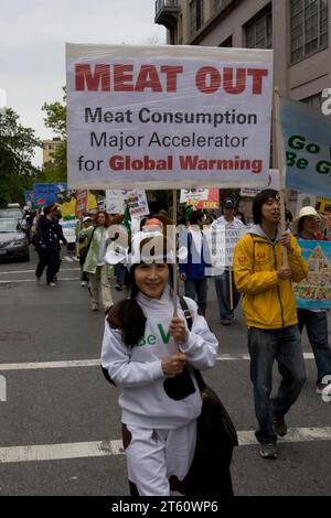 2009: 2nd annual Veggie Parade in Greenwich Village on May 16th 2009 educates the public about the global hazards and spread of disease due to farming and eating animals. Stock Photo