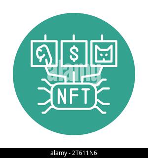 Fungible finance color line icon. Blockchain technology in digital crypto art. Pictogram for web page. Stock Vector
