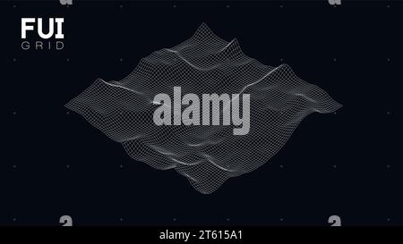 FUI GUI 3D Vector Landscape Scan Grid. Abstract futuristic background. Sci-Fi Hi-Tech design Stock Vector