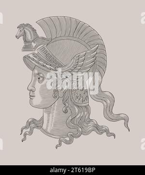 Goddess athena from greek roman, vintage engraving drawing style illustration Stock Vector