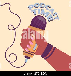 Hand holding microphone Podcast time Vector Stock Vector