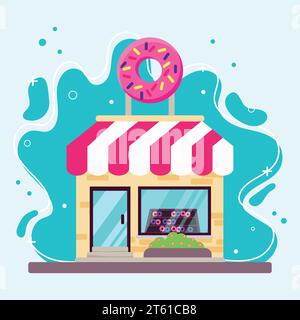 Isolated colored donut shop building icon sketch icon Vector Stock Vector