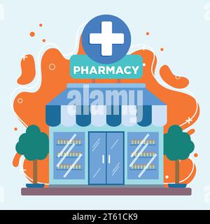 Isolated colored pharmacy shop building sketch icon Vector Stock Vector