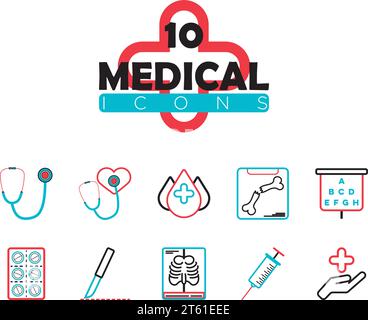 Set of medical icons Outline style Vector Stock Vector