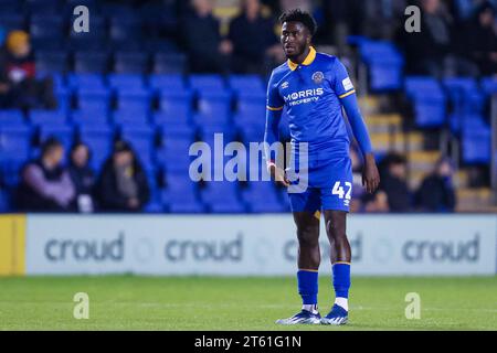 Shrewsbury, UK. 07th Nov, 2023. Shrewsbury's Nohan Kenneh taken during the EFL Sky Bet League 1 match between Shrewsbury Town and Bolton Wanderers at Croud Meadow, Shrewsbury, England on 7 November 2023. Photo by Stuart Leggett. Editorial use only, license required for commercial use. No use in betting, games or a single club/league/player publications. Credit: UK Sports Pics Ltd/Alamy Live News Stock Photo