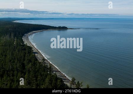View of Agate beach from a viewpoint on Tow HIll hike on Haida Gwaii, British Columbia, Canada. Stock Photo