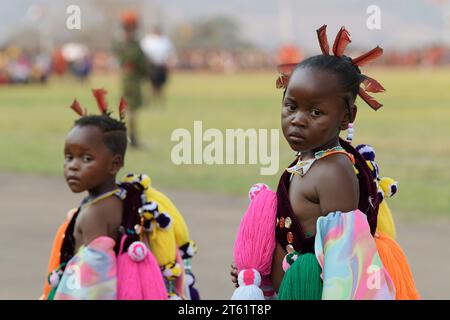 Beautiful female child in traditional Swazi dancing costume at Umhlanga reed dance ceremony 2023, Kingdom of Eswatini, African culture, people Stock Photo