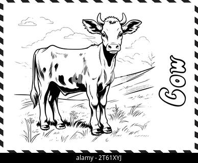 Cow Coloring Page For Kids Stock Vector