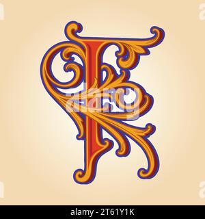 Classic beauty flourishing letter F monogram logo vector illustrations for your work logo, merchandise t-shirt, stickers and label designs, poster, gr Stock Vector