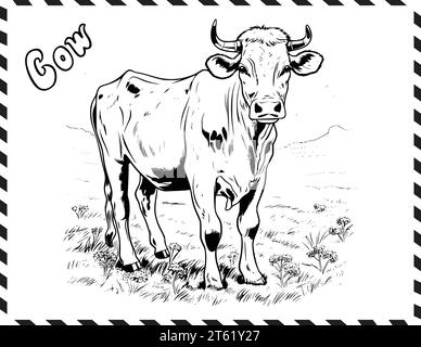 Cow Coloring Page For Kids Stock Vector