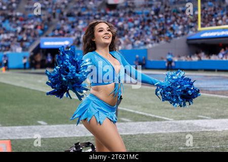 Charlotte, NC, USA: One of the members of the Carolina Panthers cheerleaders entertaining the fans during an NFL game against the Indianapolis Colts a Stock Photo
