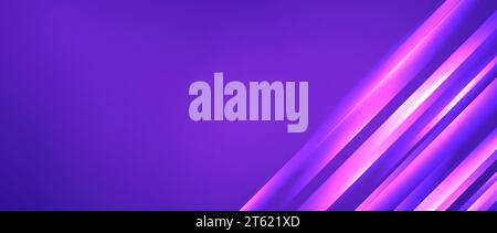 Glowing diagonal lines corner background. Purple pink neon gradient stripes wallpaper. Motion effect light trails backdrop for banner, poster, presentation, cover, booklet, brochure, flyer. Vector Stock Vector
