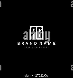 AG monogram logo initials with square rectangular shape isolated on black background initials vector graphic template Stock Vector