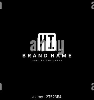 HI monogram logo initials with square rectangular shape isolated on black background initials vector graphic template Stock Vector