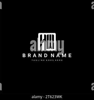 HW monogram logo initials with square rectangular shape isolated on black background initials vector graphic template Stock Vector