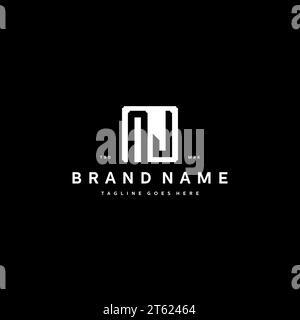 NJ monogram logo initials with square rectangular shape isolated on black background initials vector graphic template Stock Vector