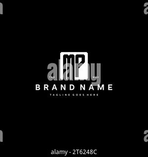 MP monogram logo initials with square rectangular shape isolated on black background initials vector graphic template Stock Vector