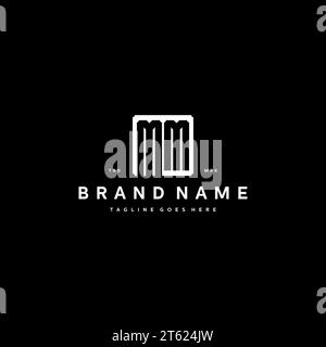 MM monogram logo initials with square rectangular shape isolated on black background initials vector graphic template Stock Vector