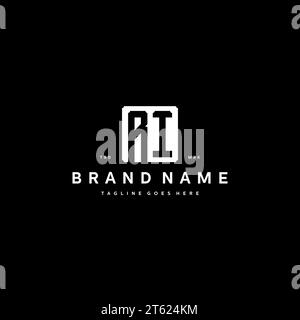 RI monogram logo initials with square rectangular shape isolated on black background initials vector graphic template Stock Vector