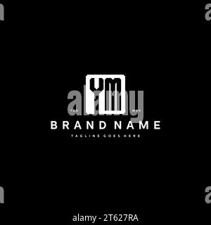 YM monogram logo initials with square rectangular shape isolated on black background initials vector graphic template Stock Vector