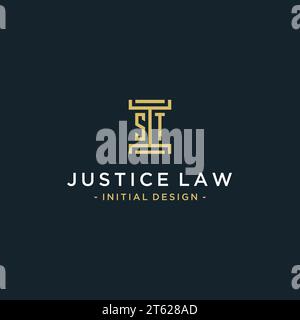 ST initial logo monogram design for legal, lawyer, attorney and law firm Stock Vector