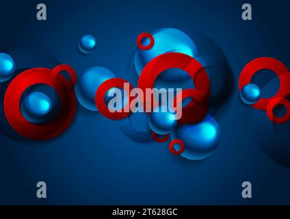 Glossy blue red abstract circles and balls geometric background. Technology vector design Stock Vector
