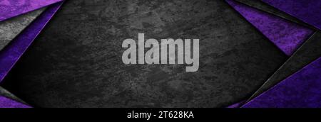 Contrast black and violet abstract grunge tech banner design. Old wall concrete texture background. Vector illustration Stock Vector