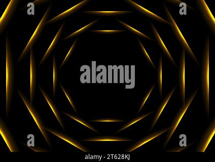 Orange neon glowing hexagons abstract background. Futuristic luminous vector design Stock Vector