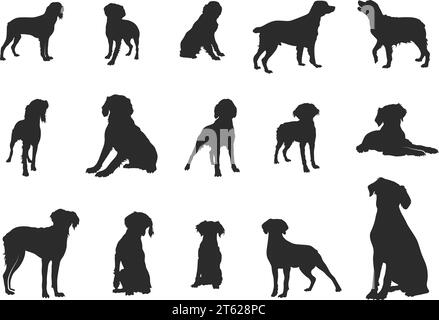 Brittany spaniel silhouette, Brittany dog clipart, Brittany dog svg, Dog silhouettes, Brittany dog icon. Stock Vector