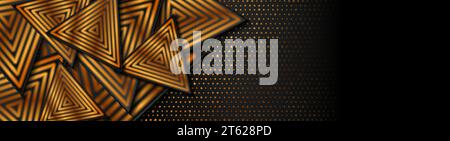 Abstract tech background with black and golden triangles. Vector geometric banner design Stock Vector