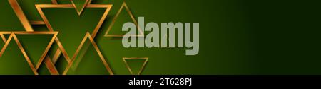 Green and bronze glossy triangles abstract tech banner design. Geometric vector background Stock Vector